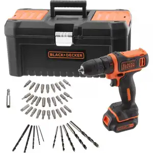 Black & Decker BDCDD121KA-QW Taladro Atornillador 10.8V con 40 Accesorios y Caja de Herramientas