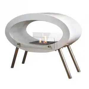 Chimenea De Bioetanol Ovalada De Suelo Glow Fire Molde, Blanco