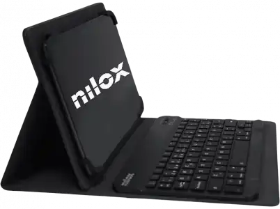 Funda con teclado - Nilox NXKB01, Para tablet 10.1", Teclado Bluetooth, Universal, Nailon y poliéster, Negro