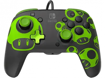 Mando - PDP 1-Up Glow in The Dark Rematch, Para Nintendo Switch y OLED, Alámbrico, Con cable, Brilla en la oscuridad, Negro Verde