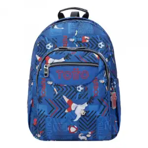 Mochila Escolar Totto Adaptable A Carro Azul Y Futbolistas Acuareles Azul