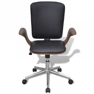 VidaXL Silla de Oficina Giratoria Cuero Sintético Madera Curva Negro
