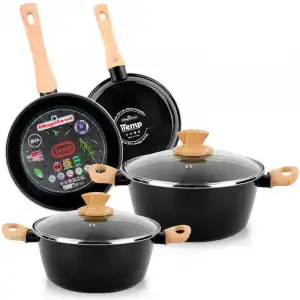 Magefesa Orbe Batería Cocina Inducción 6 Piezas, Antiadherente Libre Pfoa, Exterior Negro Asas Efect