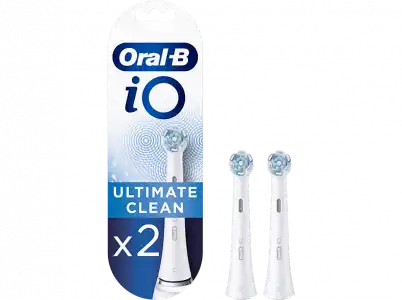 Recambio para cepillo dental - Oral-B iO Ultimate Clean, 2 cabezales, Blanco