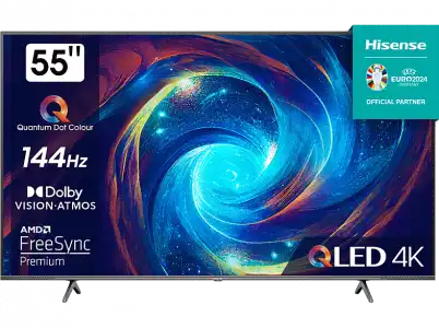 TV QLED 55'' - Hisense 55E7KQ PRO Smart UHD 4K, Quantum Dot Colour, Modo Juego 144Hz, Barra juegos, HDR total, Dolby Vision IQ & Atmos, Sonido 2.1