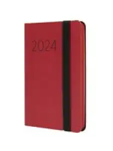 Agenda anual 2024 Finocam A7 Flexi Lisa F2 semana vista horizontal Rojo