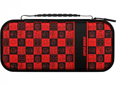 Funda - PDP Travel Case Plus Glow Super Icon, Para Nintendo Switch, Con cremallera, Rojo y negro