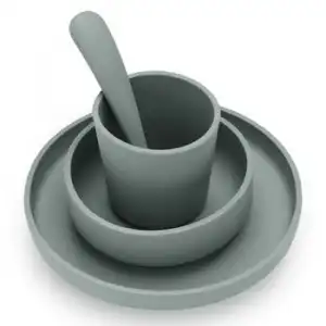 Juego De Vajilla 4 Piezas Verde Ceniza Silicona Jollein