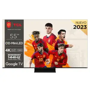 TCL - TV QD Mini LED 139 cm (55') TCL 55C805, 4K UHD 1300 nits, Smart Google TV Dolby Vision y Atmos, Motion Clarity Pro de 144 Hz (Reacondicionado grado A).