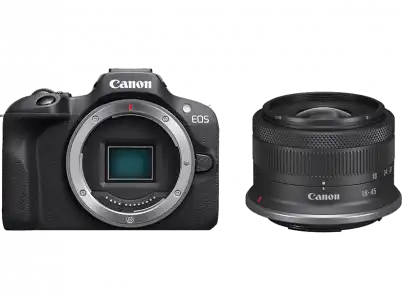 Cámara EVIL - Canon EOS R100/RF-S 18-45MMIS STM, CMOS AF de Doble píxel, 24.1 megapixel, 7.62 cm, Video 4K, Wi-Fi, Negro