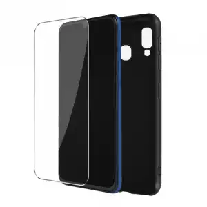 Carcasa Samsung A40 Flexible Negra + Cristal Templado 9h Transparente