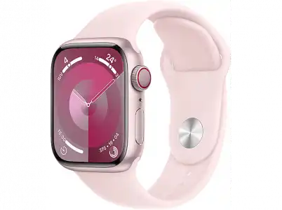 Apple Watch Series 9 (2023), GPS+CELL, 41 mm, Gesto de doble toque, Caja aluminio rosa, Correa deportiva Talla S/M