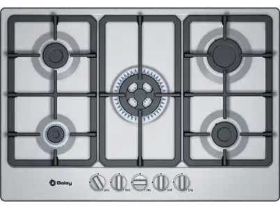 Encimera - Balay 3ETX576HB hobs, Acero inoxidable, Gas, Mecánico, 5 quemadores, 26 cm, Inox