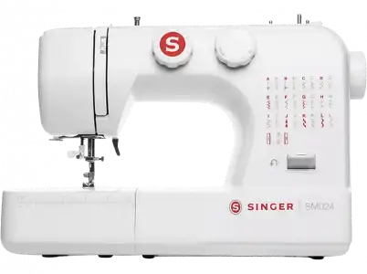 Máquina de coser - Singer SM024-RD, 24 Puntadas útiles, Luz LED, Enhebrador automático, Blanco/Rojo