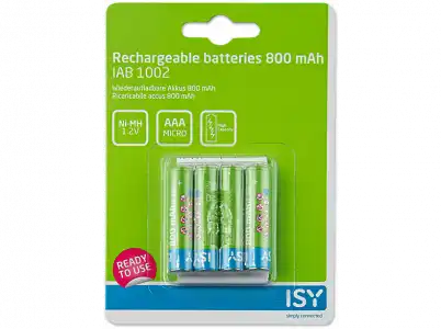 Pilas recargables - Isy IAB-1002, 4 pilas AAA, 800 mAh