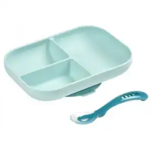 Set De Plato Con Compartimentos 2 Piezas Silicona Azul Beaba