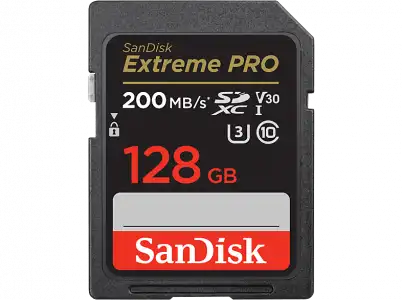 Tarjeta SDXC - SanDisk Extreme PRO, 128 GB, Hasta 200 MB/s lectura, U3, V30, Clase 10, Vídeo 4K UHD, Negro