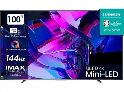 TV Mini LED 100" - Hisense 100U7KQ, UHD 4K, Quantum Dot Colour, Modo Juego de 144Hz, Dolby Vision IQ & Atmos, Negro