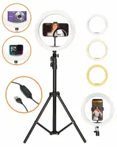 Aro De Luz Ksix, Doble Soporte Smartphone, 30cm Diámetro, Trípode 1,60m Regulable, 3 Temperaturas, 10 Intensidades Luz