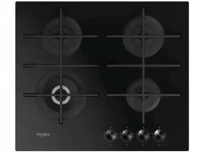 Encimera - Whirlpool GOWL 628 / NB, Gas Natural, 4 quemadores, Hierro fundido, 3500 W, Negro