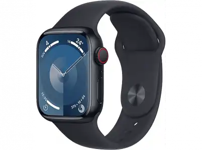 Apple Watch Series 9 (2023), GPS+CELL, 41 mm, Gesto de doble toque, Caja aluminio medianoche, Correa deportiva Talla S/M