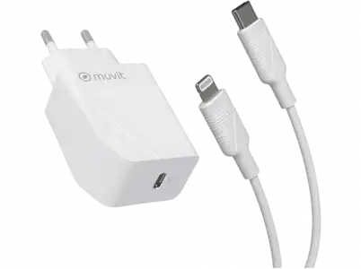 Cargador - Muvit MCPAK0043, Lightning a USB-C, 1 m, 20W, Blanco