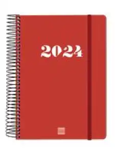 Agenda anual 2024 Finocam A5 My E10 día por página Rojo catalán