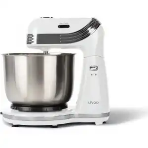 Livoo Dop137w - Batidora Multifuncional - Bol De Acero Inoxidable 3l - 6 Velocidades - Batidor De Alambre Y Gancho - Blanco