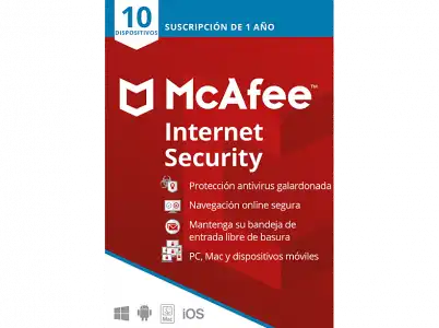 Protección - McAfee Internet Security, Suscrip. 1 año, 10 Dispositivos (Formato Físico)