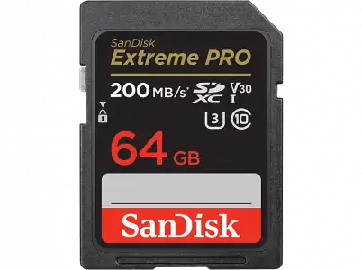 Tarjeta SDXC - SanDisk Extreme PRO, 64 GB, Hasta 200 MB/s lectura, U3, V30, Clase 10, Vídeo 4K UHD, Negro