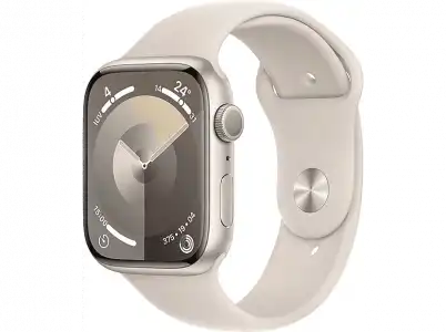 Apple Watch Series 9 (2023), GPS+CELL, 45 mm, Gesto de doble toque, Caja aluminio blanco estrella, Correa deportiva Talla M/L