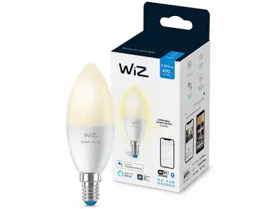 Bombilla inteligente - Wiz Vela E14, 40W, Luz blanca cálida regulable, Wifi y Bluetooth, Control por voz