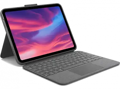 Funda con teclado - Logitech Combo Touch para iPad (10.ª generación), Cuatro modos de uso, Teclas acceso directo, Teclado retroiluminado, Gris