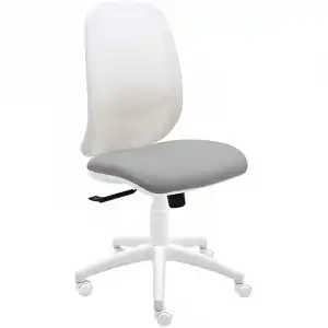 La Silla de Claudia Andy Giratoria Blanca Ergonómica con Respaldo de Malla y Regulador Lumbar Gris