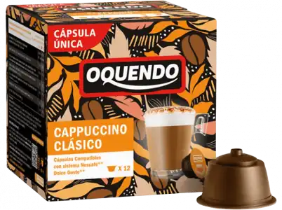 Cápsulas monodosis - Oquendo Cappuccino Clásico, 12 Cápsulas, Con sabor a chocolate