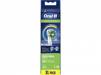 Recambio para cepillo dental - Oral-B CrossAction, Pack de 6, Con Tecnología CleanMaximiser, Blanco