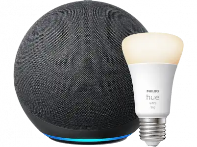 Pack de Echo (4ª Gen) Altavoz inteligente con Alexa, Antracita + Bombilla Philips Hue LED E27, Luz Blanca