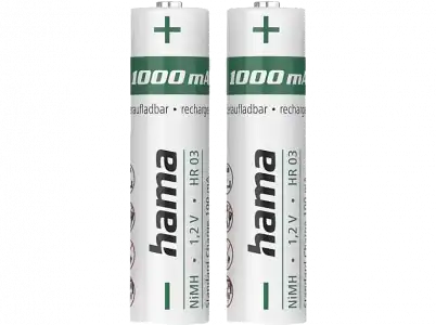 Pilas recargables - HAMA NiMH AAA, 2 Unidades, 1000 mAh, Carga rápida, Blanco