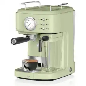 Retro Cafetera Express, Cappucino, 15 Bares, Depósito Leche 0,5l, Vaporizador, 1,7l, Vintage Verde 1200w Swan Sk22150gn