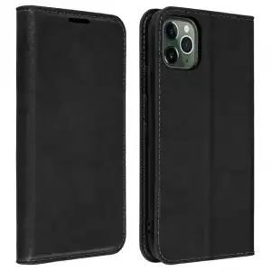 Avizar Funda de Piel Auténtica Negra para Apple iPhone 11 Pro