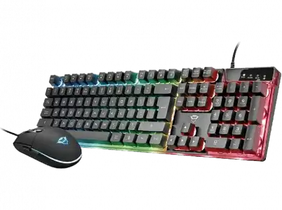 Pack teclado + ratón - Trust GXT 838 Azor, Gaming, Retroiluminación, Con cable, Negro