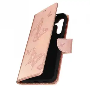 Funda Para Galaxy A14 5G Diseño Mariposa Tarjetero Soporte Vídeo Correa Champán