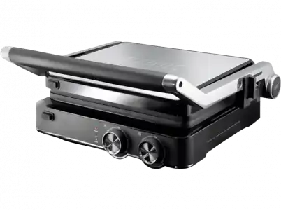 Plancha de asar - Koenic KCG 2020, 2000 W, Termostato regulable, Apagado automático, Antiadherente, Placas extraíbles, Negro/Plata