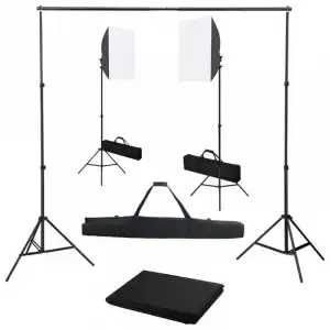 vidaXL Kit de Estudio Fotográfico con 2 Focos Softbox + Telón de Fondo Negro