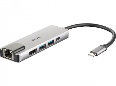 Adaptador USB - D-Link DUB-M520, 5 en 1 con HDMI/Ethernet/USB 3.0 y suministro eléctrico, Gbps, Plata