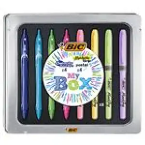 Caja metálica BIC 4 bolígrafos Gel-ocity + 4 marcadores Highlighter Grip Pastel