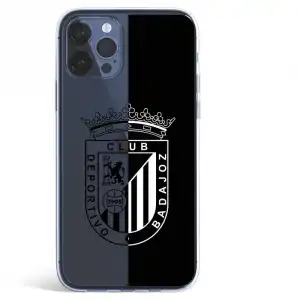 Funda Licencia Oficial Club Deportivo Badajoz Escudo Fondo Negro y Transparente para iPhone 12 Pro Max