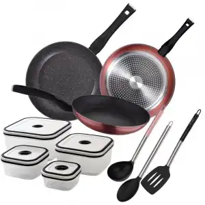 San Ignacio Venus Set 3 Sartenes de Aluminio 20, 24 y 28cm + 4 Recipientes Herméticos + 3 Utensilios