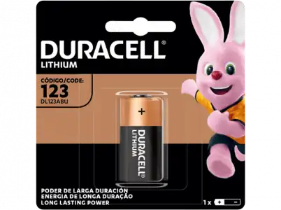 Pilas 123 - Duracell CR123A, especiales de litio 6V, 1 unidad (CR123 / CR123A CR17345), Negro