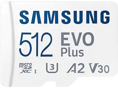 Tarjeta Micro SDXC - Samsung Evo Plus MB-MC512KA/EU, 512 GB, Clase 10, V30, UHS-I, Lectura 130 MB/s, Blanco